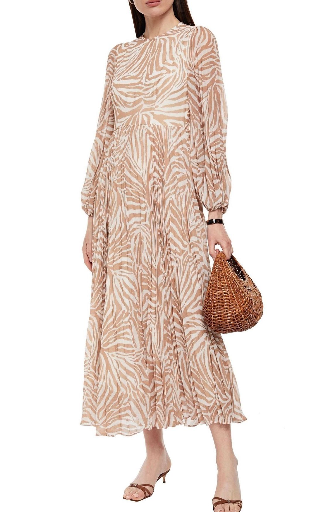 Zimmermann Sunray Long Sleeve Midi Dress Sand/Zebra Print Size 8 for rent on The Volte - main image