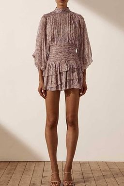 Shona Joy Paulette Long Sleeve Ruched Mini Dress Print Size 8  for rent on The Volte - image 2