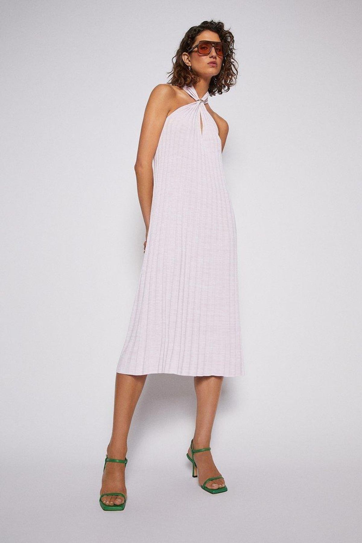 Scanlan Theodore Pleated Rib V-neck Dress Pale Pink Size 8 for rent on The Volte - main image