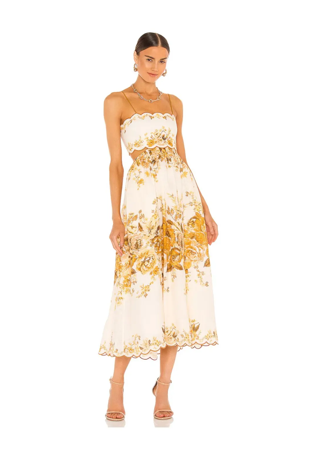 Zimmermann Aliane Scallop Midi Dress Floral Size 2 / Au 12 for rent on The Volte - main image