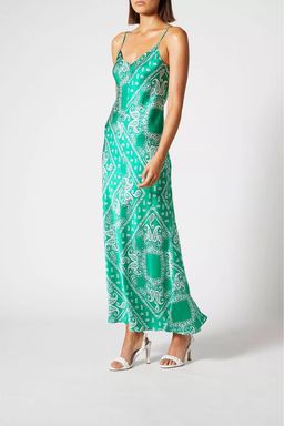 Scanlan Theodore Silk Paisley Long Slip Dress Green Size 10 for rent on The Volte - image 1