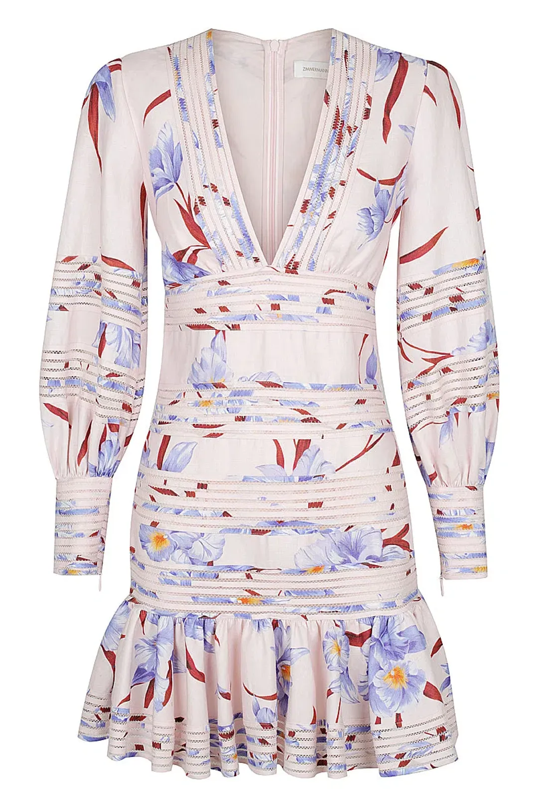Zimmermann Corsage Linear Mini Dress Lilac / Jacaranda Orchid Print Size 8 for rent on The Volte - main image