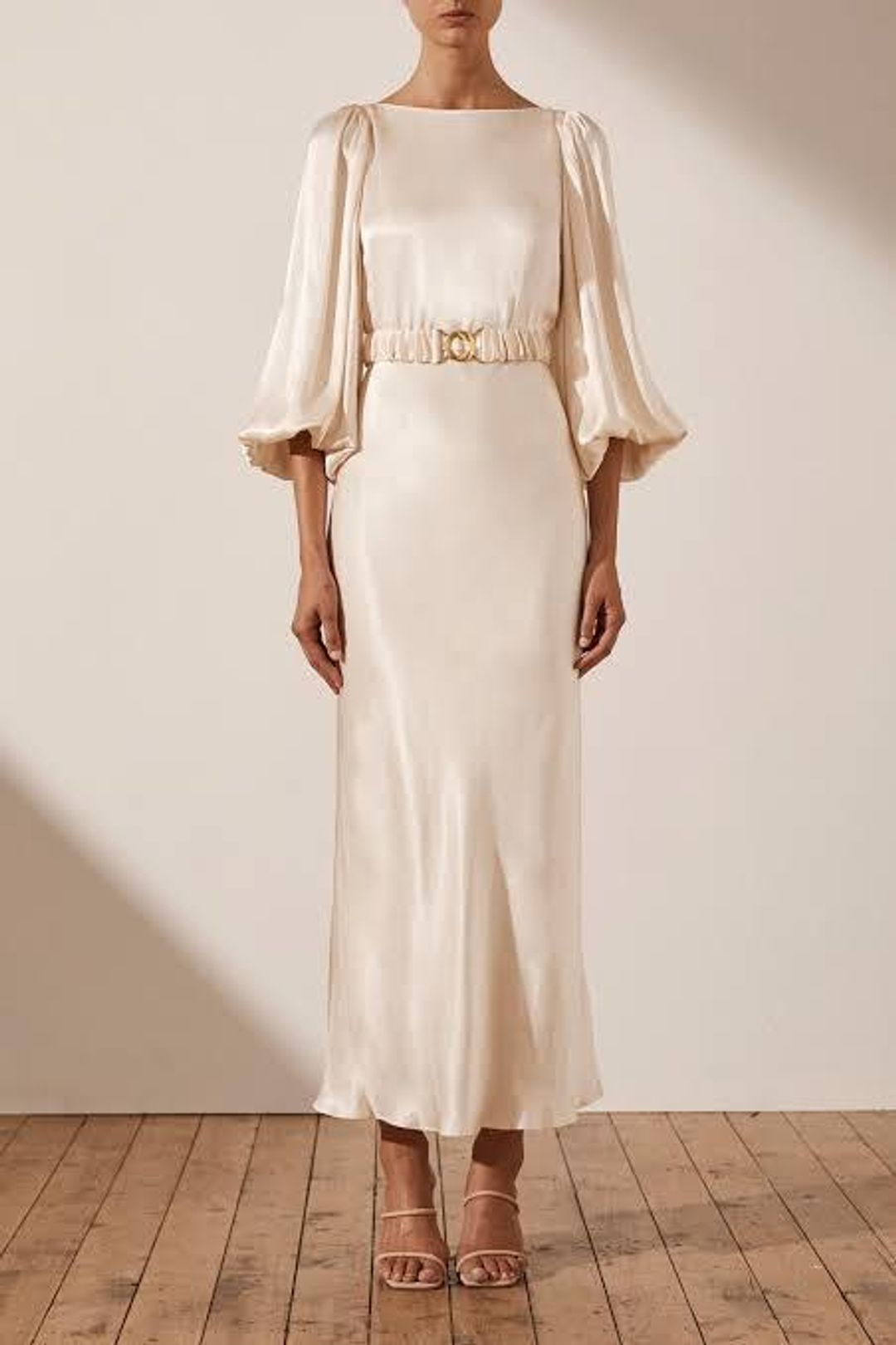 Shona Joy La Lune Balloon Sleeve Midi Dress White Size 12 for rent on The Volte - main image