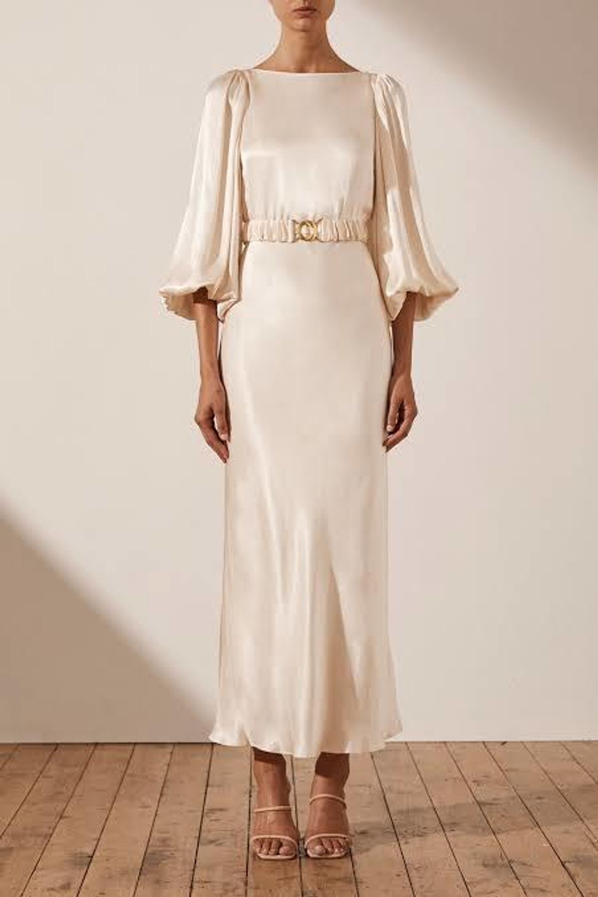 Shona Joy La Lune Balloon Sleeve Midi Dress White Size 12 for rent on The Volte - main image
