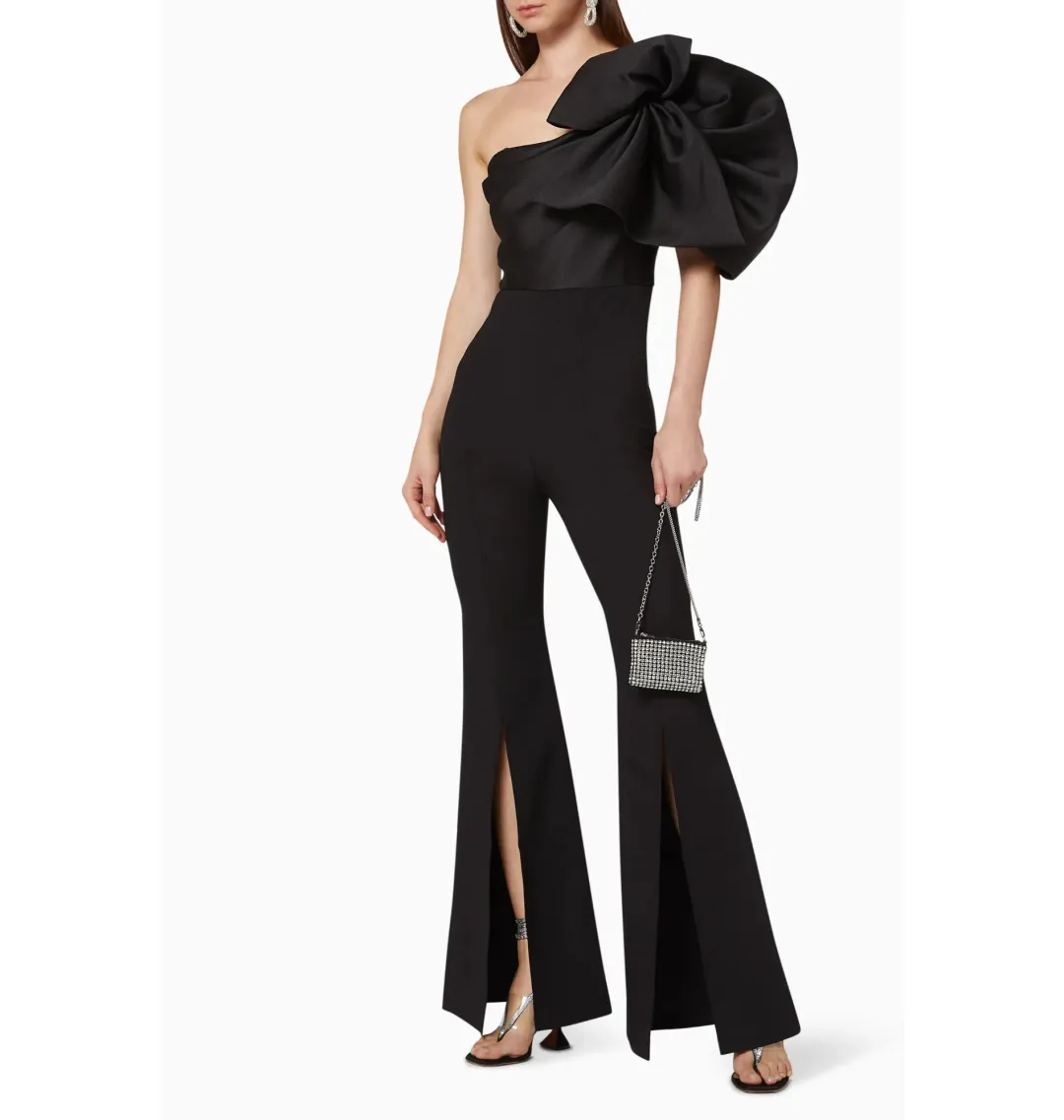 Solace London Laney Statement Sleeve Jumpsuit Black Size AU 10 for rent on The Volte - main image