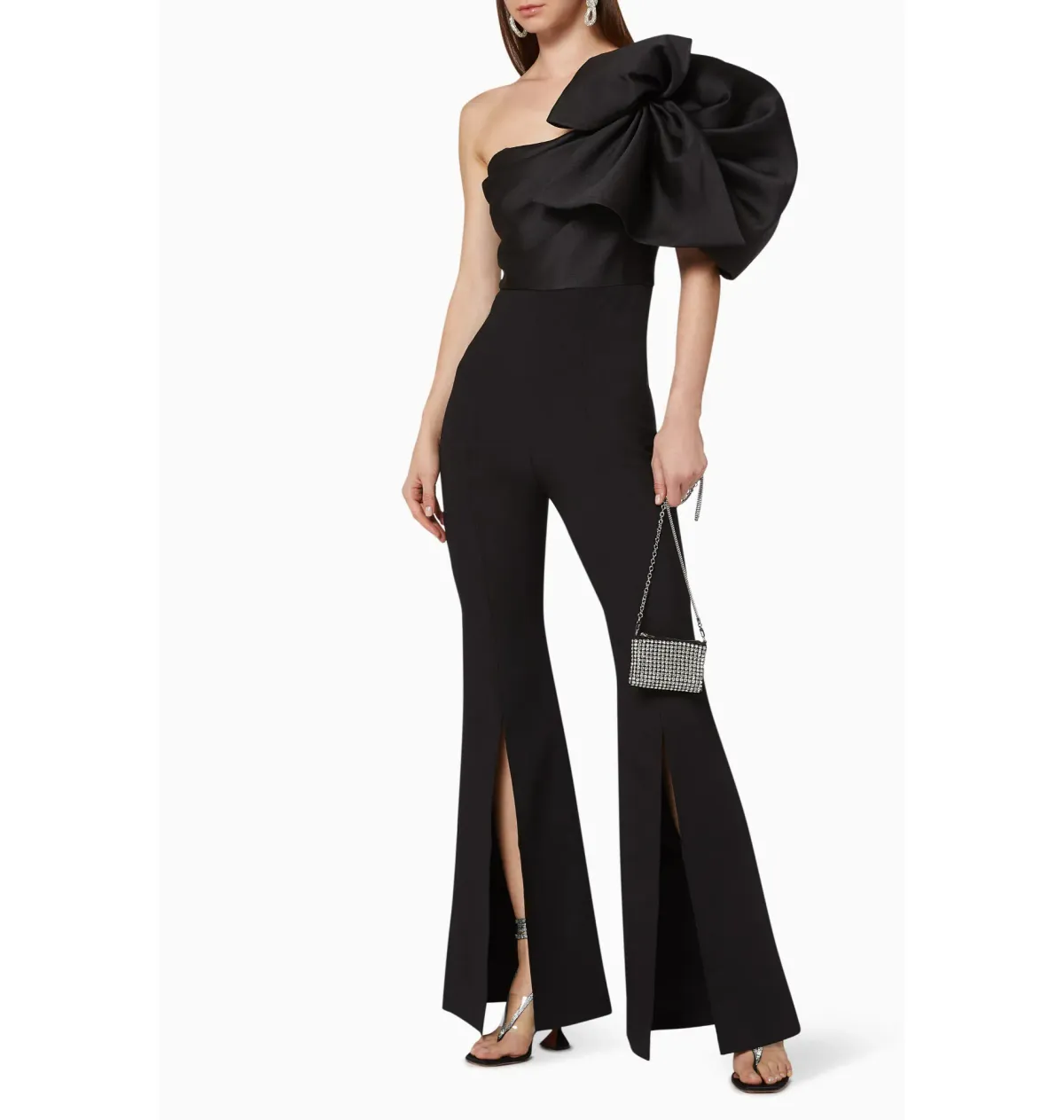 Solace London Laney Statement Sleeve Jumpsuit Black Size AU 10 for rent on The Volte - main image