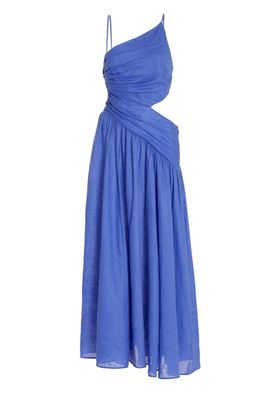 Zimmermann Tropicana Open-back Asymmetric Linen Midi Dress Blue Size 12 for rent on The Volte - image 4