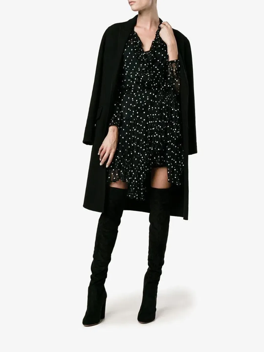 Zimmermann Silk Ruffle Polka Dot Wrap Mini Dress Black Size 8 for rent on The Volte - main image