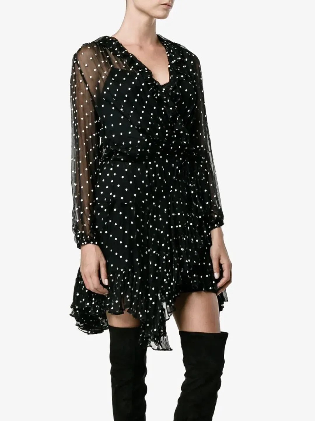 Zimmermann Silk Ruffle Polka Dot Wrap Mini Dress Black Size 8 for rent on The Volte - main image