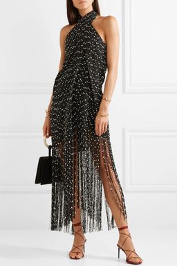 Jacquemus Cortese Fringed Boucle Halter Dress Black Size XS / AU 6 for rent on The Volte - image 1