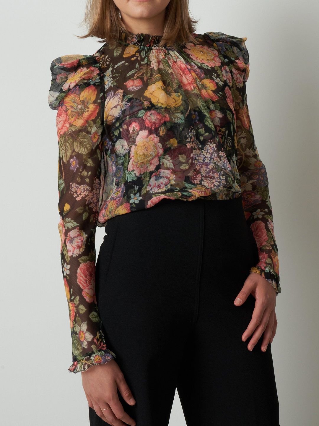 Zimmerman Ladybeetle Draped Sleeve Top Midnight Floral Size 2/AU 12 for rent on The Volte - main image