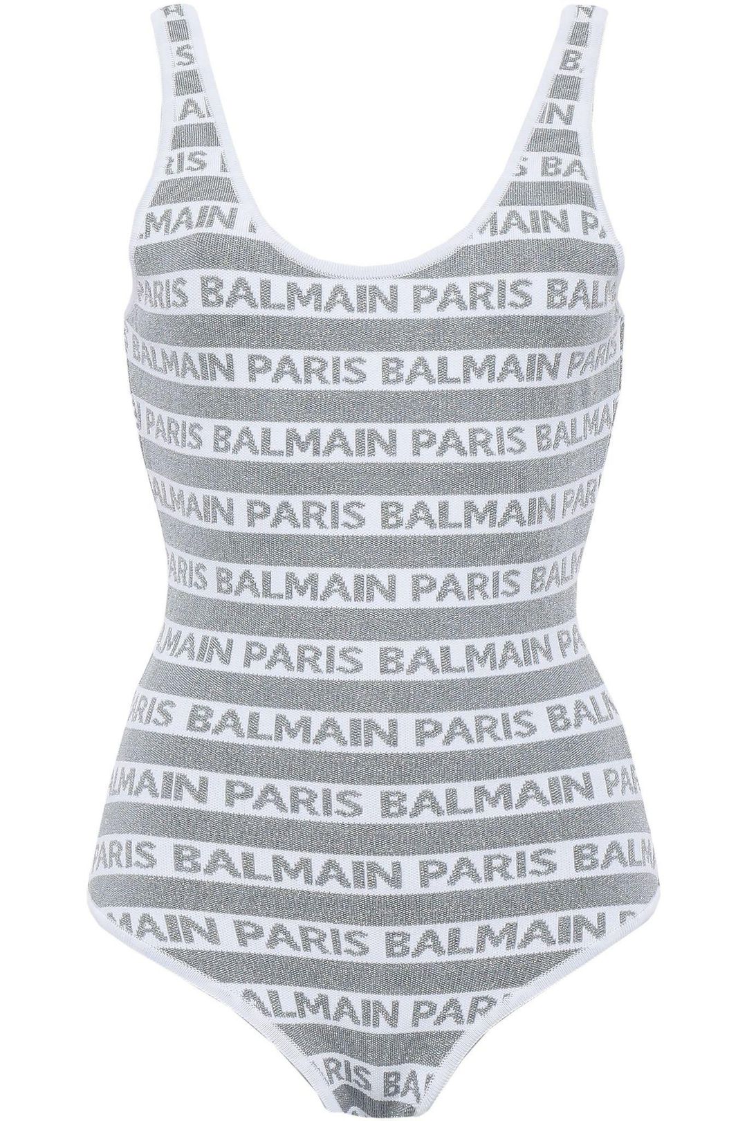 Balmain Metallic Silver Jacquard Logo Bodysuit Size 36 /XS for rent on The Volte - main image