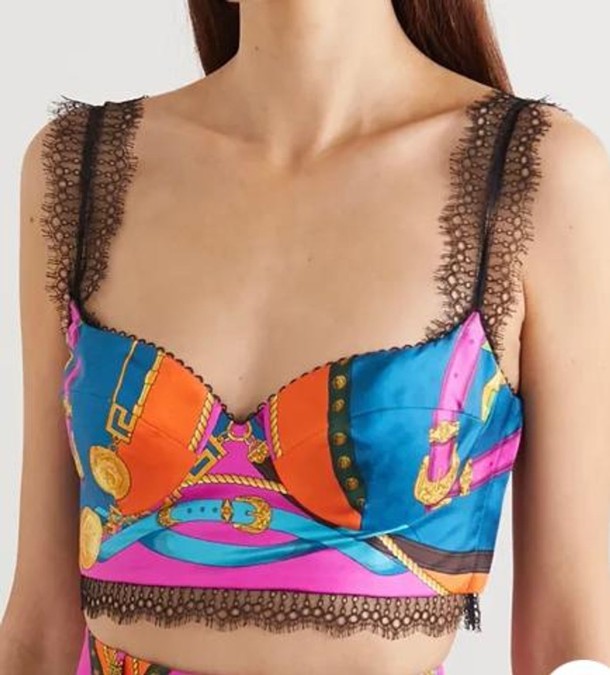 VERSACE Lace-trimmed printed silk-twill bustier top Size 8 for rent on The Volte - main image