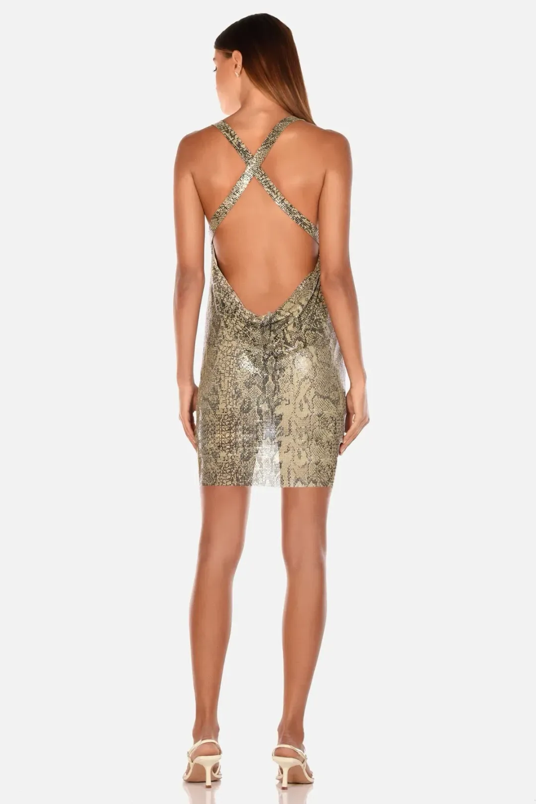 Misha Leda Glo Mesh Mini Dress Snakeskin Print Size 8 for rent on The Volte - main image