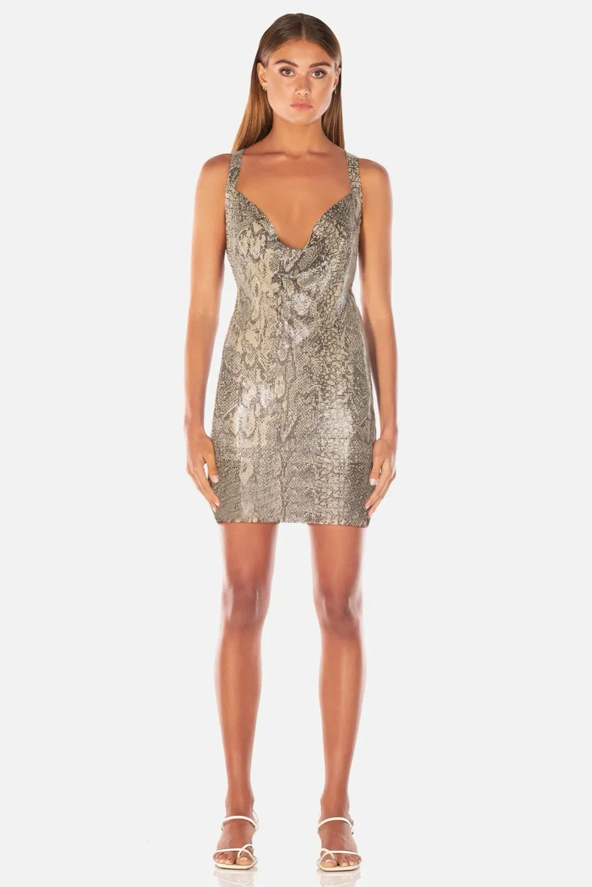 Misha Leda Glo Mesh Mini Dress Snakeskin Print Size 8 for rent on The Volte - main image