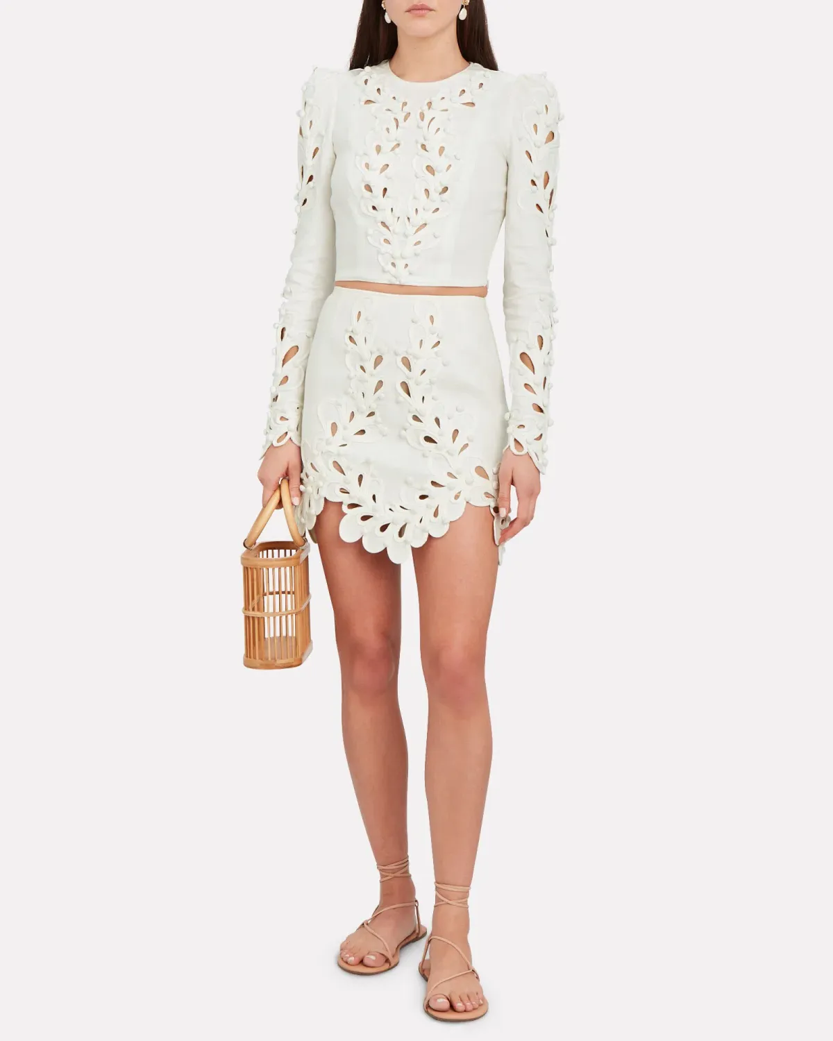 Zimmermann Brightside Rouleaux Bodice Size 8 and Mini Skirt Size 6 Set Ivory for rent on The Volte - main image