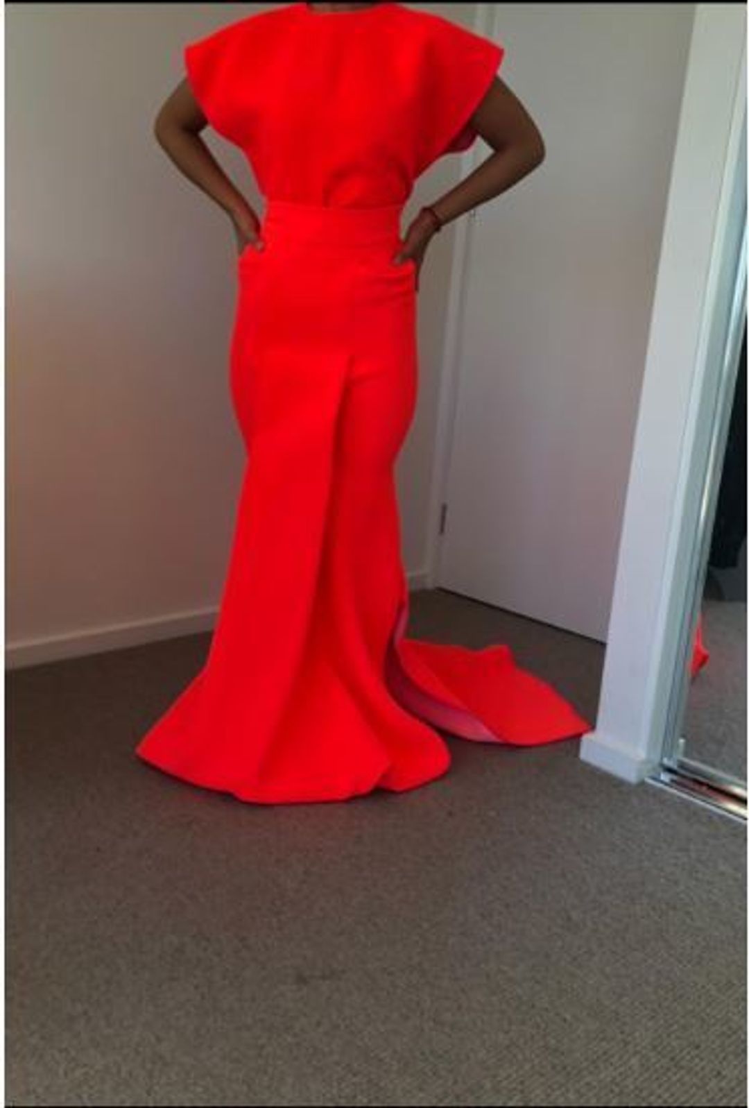 Maticevski fascinate longline skirt and authentic T shirt set fluro orange size 8  for rent on The Volte - main image