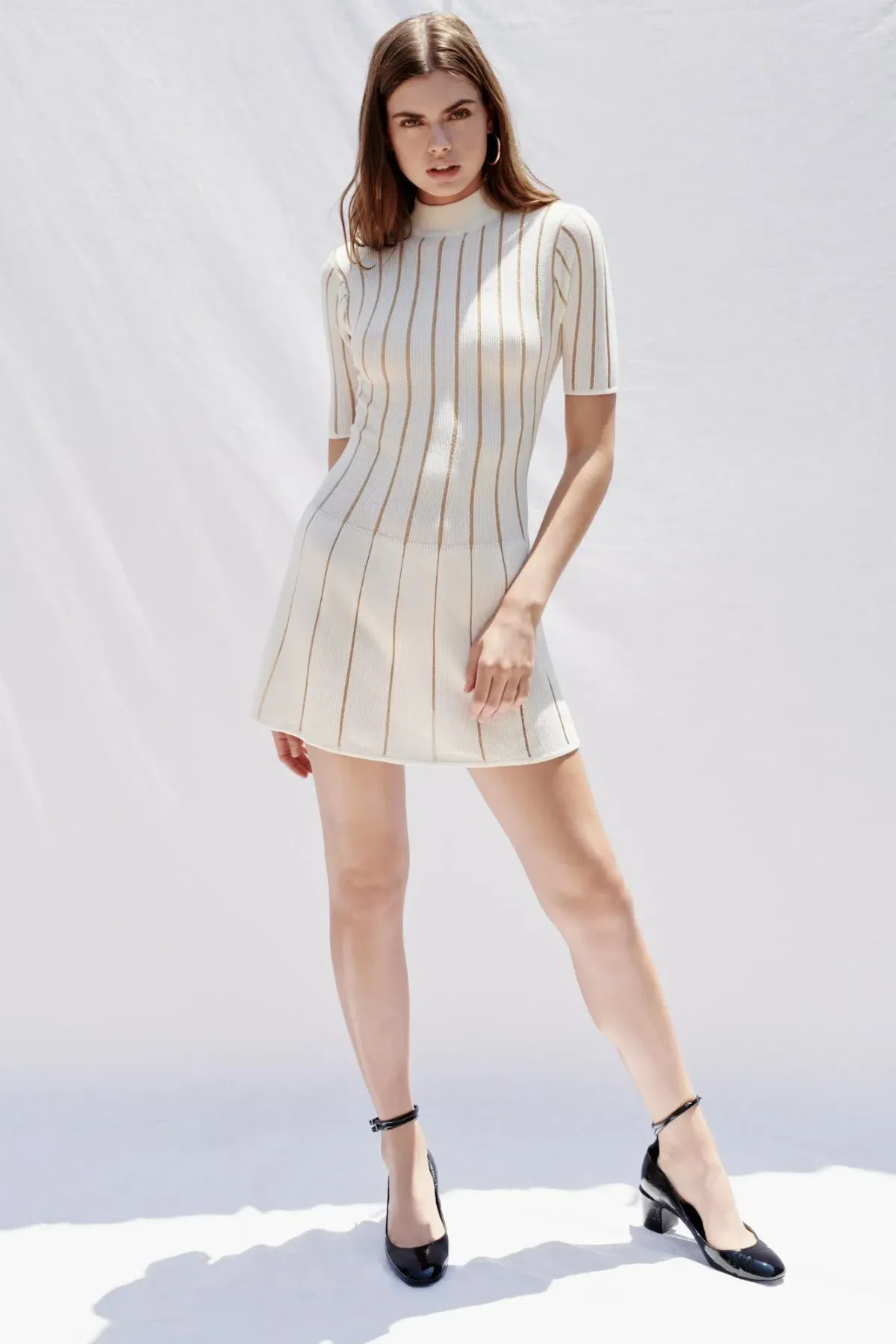 MISHA Marianne Mini Dress Gold Stripe Size 4 for rent on The Volte - main image