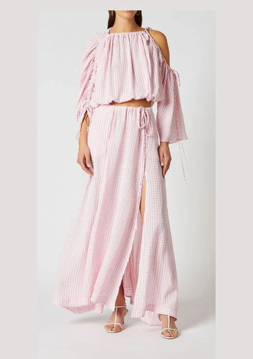 Scanlan Theodore Gingham Drawcord Top and Skirt Set Pink Size 10 for rent on The Volte - main image