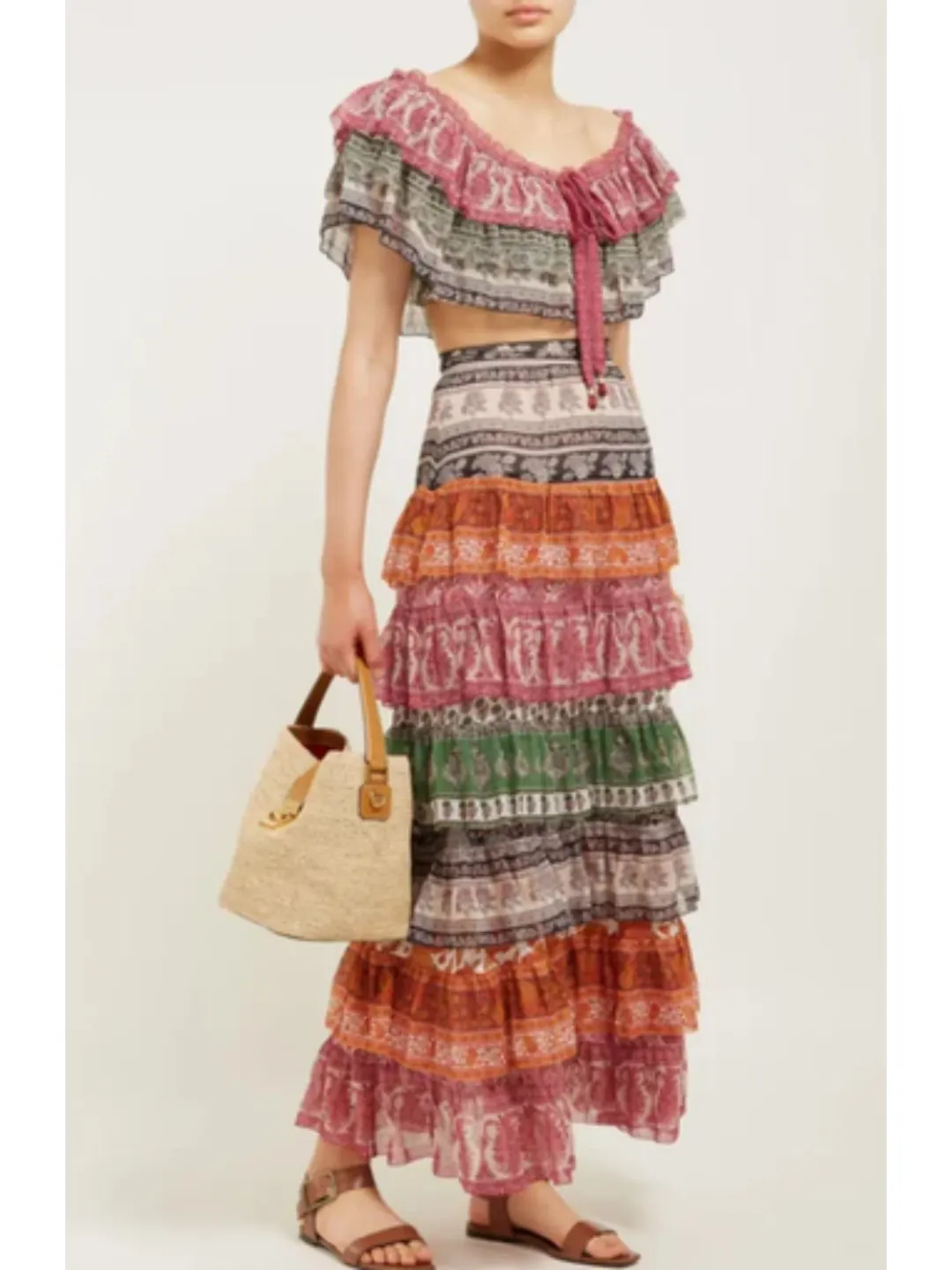 Zimmermann Amari Tiered Crop and Maxi Skirt Set Multi Size 1 / AU 10 for rent on The Volte - main image