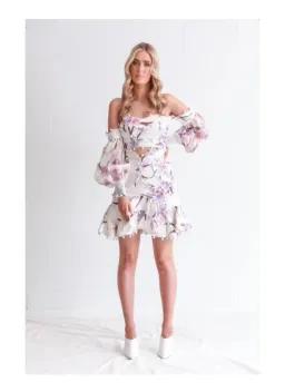 Zimmermann Corsage Bauble Bodice Ivory Lilac Orchid Print Size 1/ AU 10 for rent on The Volte - image 1