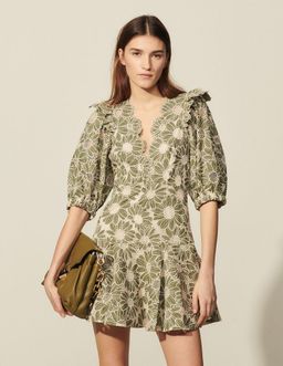 SANDRO embroidered floral green mini dress for rent on The Volte - image 1