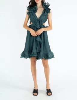 Zimmermann Ladybeetle Ruffle Mini Dress Green Size 0P / Au 6 for rent on The Volte - image 1