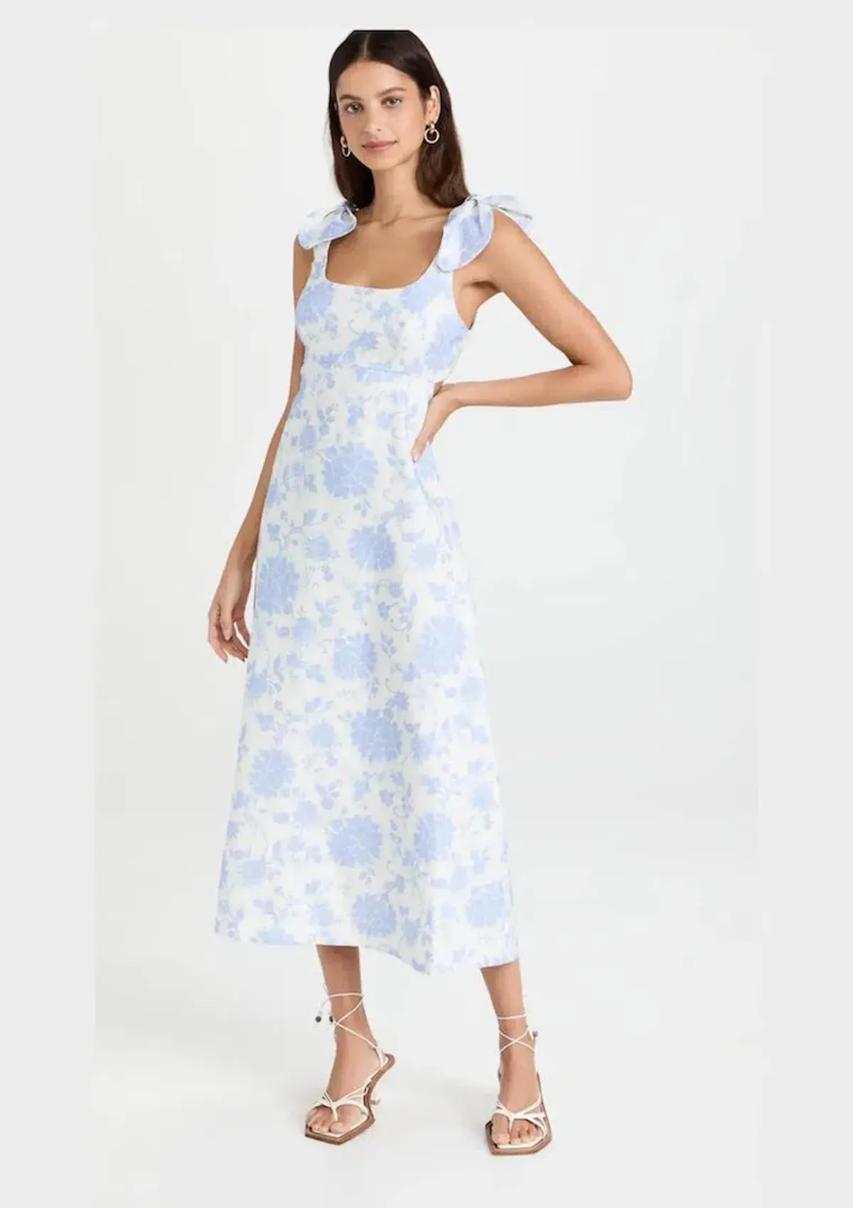 Zimmermann Postcard Tie Shoulder Midi Dress in Blue Tonal Floral Size 1 / Au 10 for rent on The Volte - main image