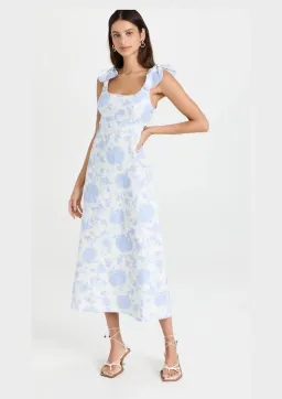 Zimmermann Postcard Tie Shoulder Midi Dress in Blue Tonal Floral Size 1 / Au 10 for rent on The Volte - image 1
