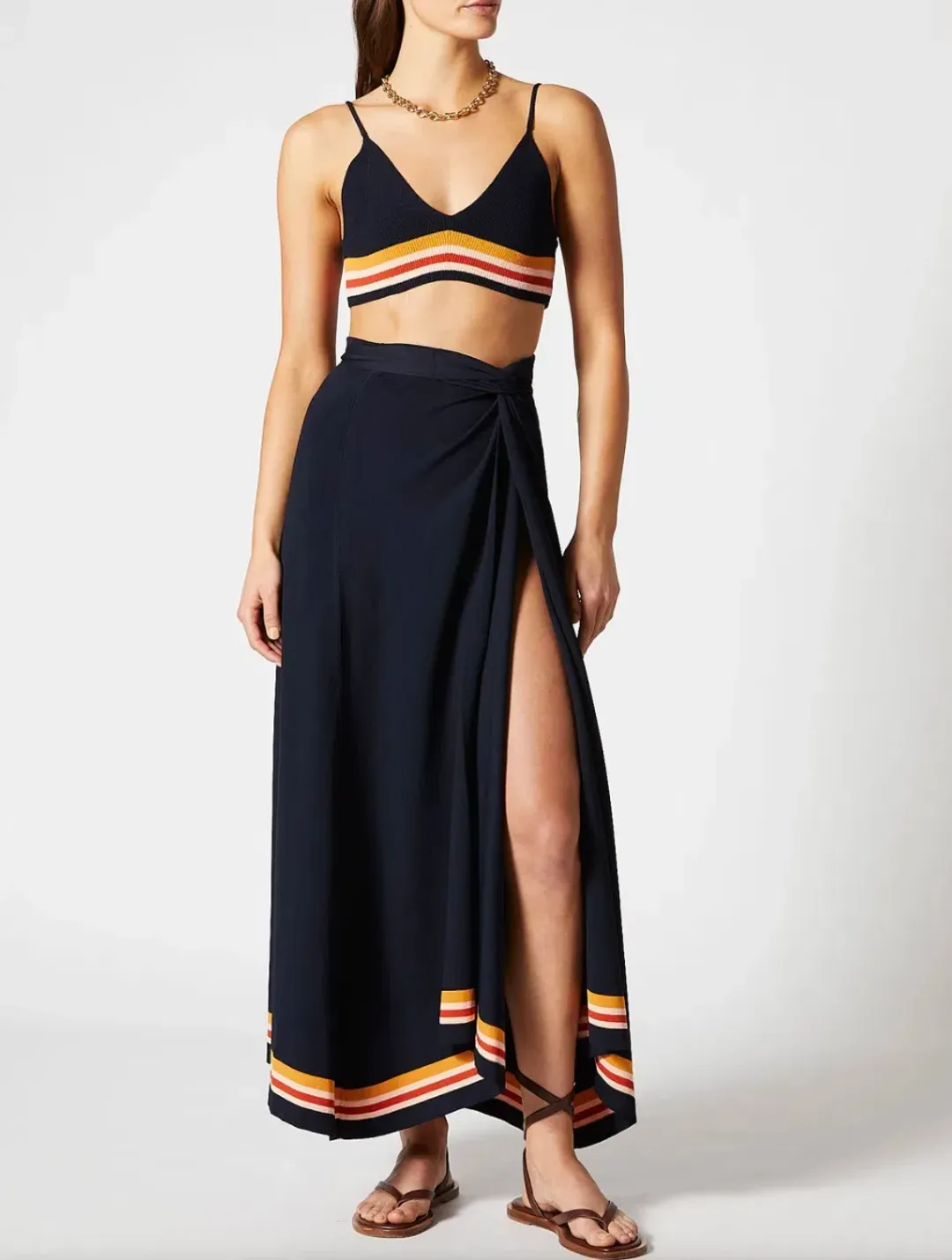 Scanlan Theodore Crepe Knit Stripe Wrap Maxi Skirt for rent on The Volte - main image