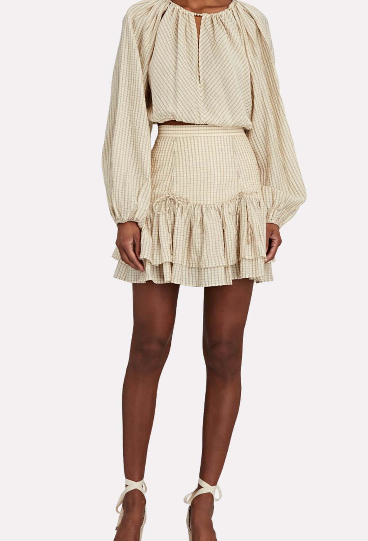 SIGNIFICANT OTHER - Creme plaid ruffled mini skirt (Size 6) for rent on The Volte - main image