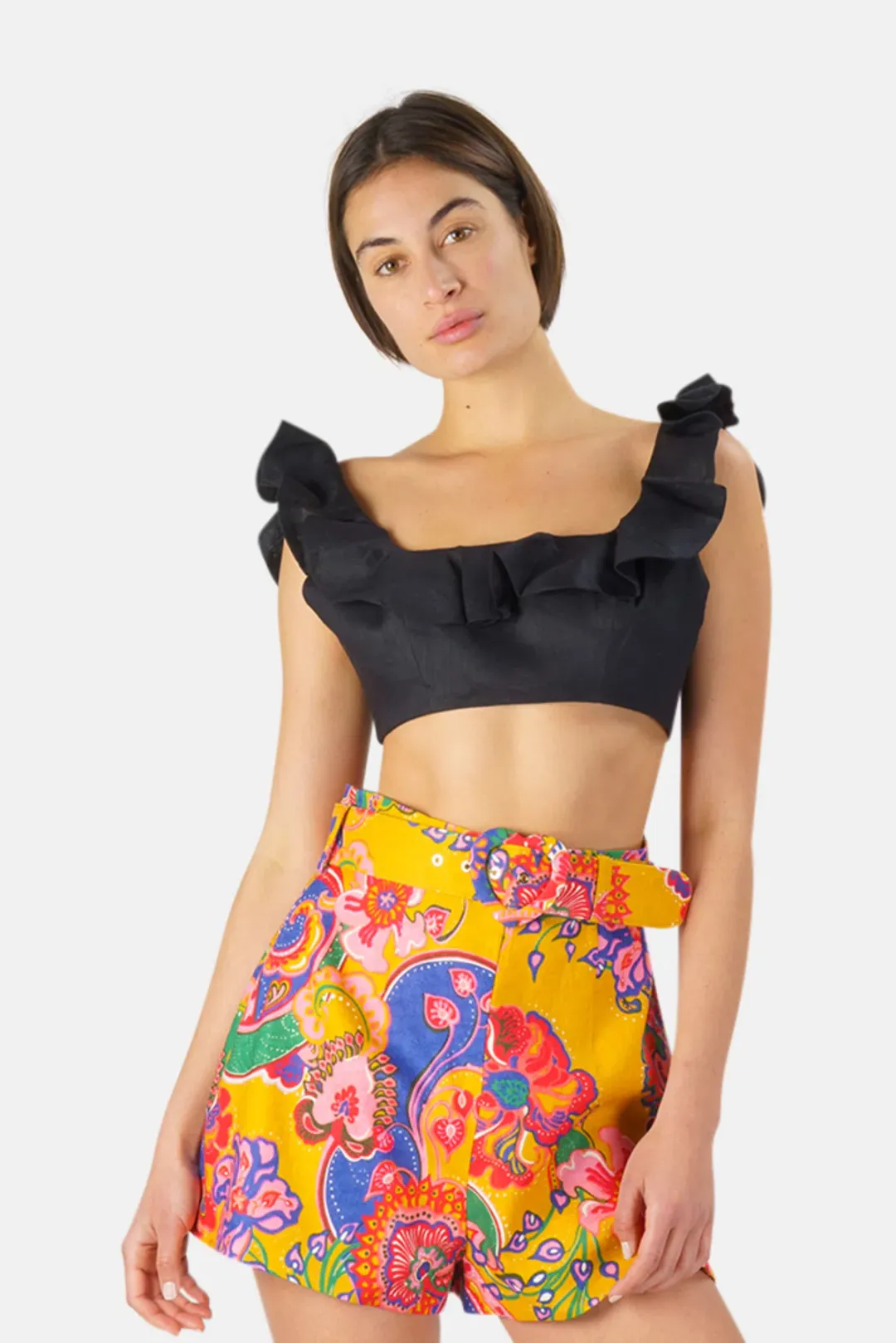 Zimmermann Riders Frill Neck Cropped Top Black Size 6 for rent on The Volte - main image