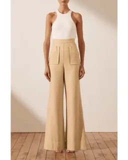 Shona Joy Carmen Linen Flared Pant Beige Size AU 6 for rent on The Volte - image 1