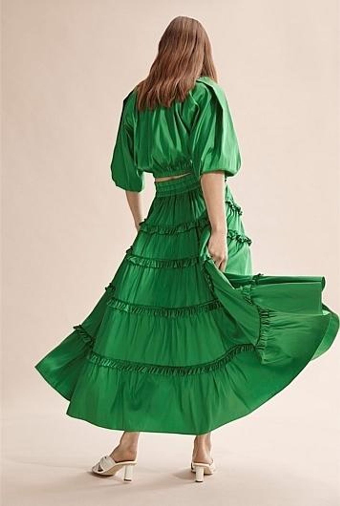 Country Road Green Silk Tiered Skirt Size 8  (Never worn) for rent on The Volte - main image