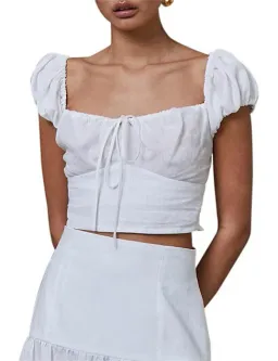 Bec & Bridge Marla Puff Sleeve Top and Mini Skirt Set White Size 8 for rent on The Volte - image 2