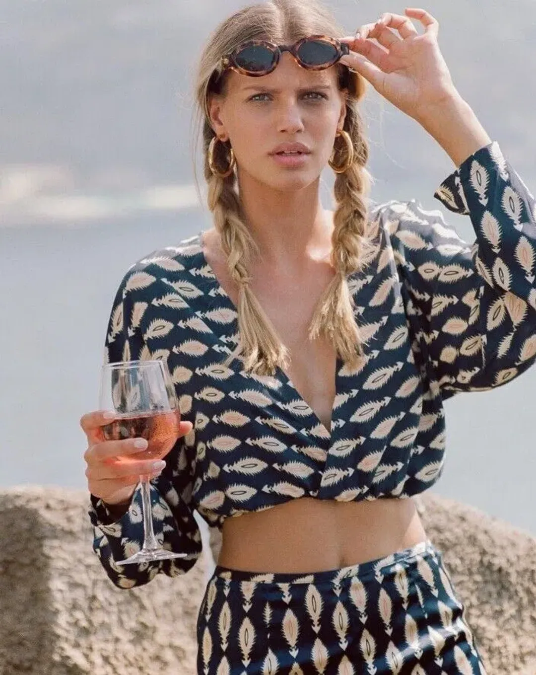 Sir The Label Mila Long Sleeve Silk Wrap Top Arrow Print | AU 10  for rent on The Volte - main image