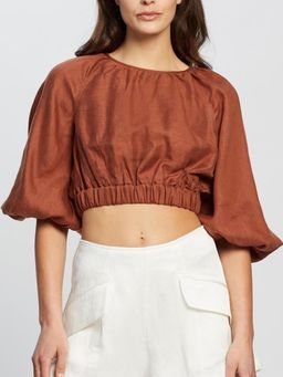 Shona Joy Elsa Balloon Sleeve Crop Top Brown Size 12 for rent on The Volte - image 2