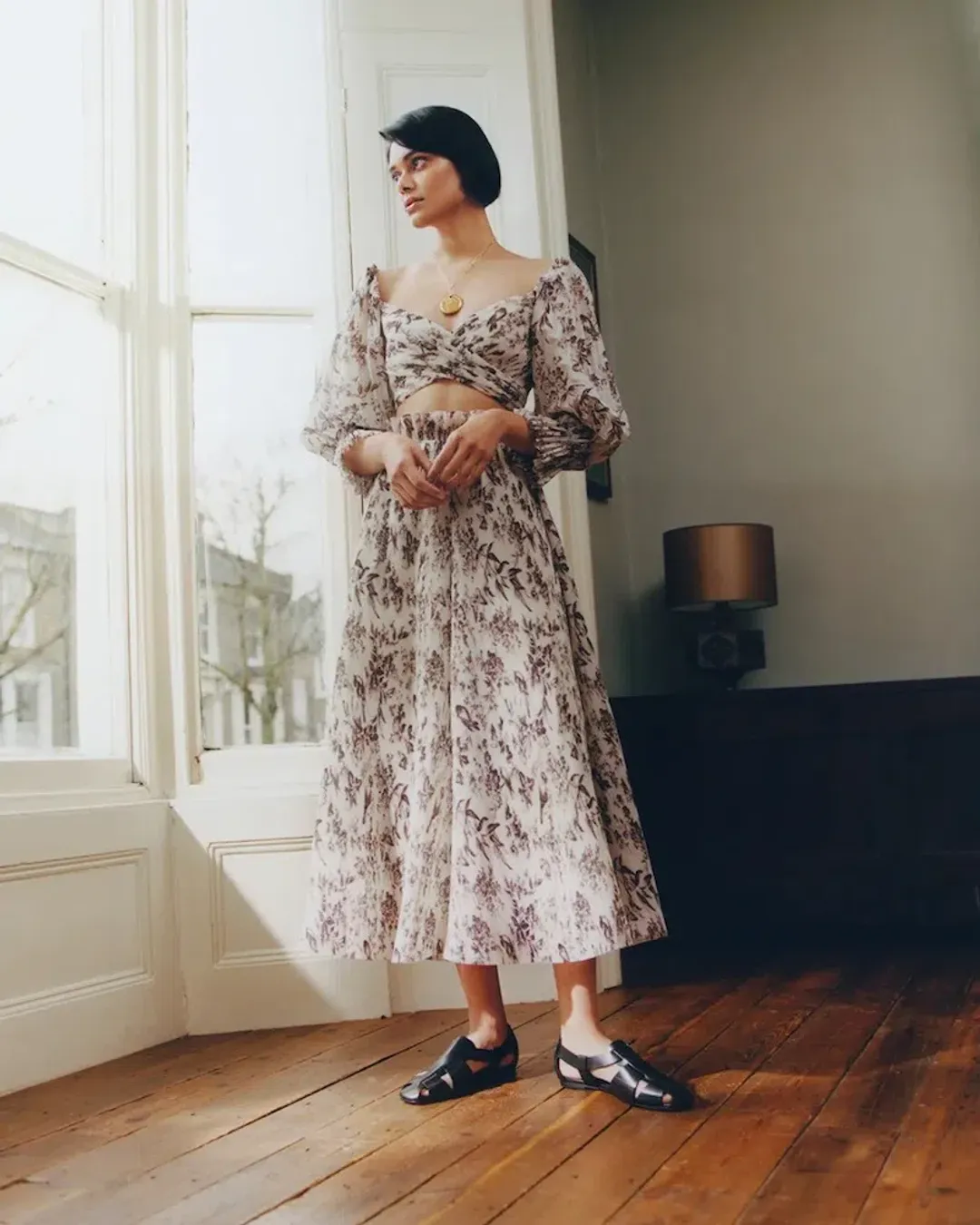 Zimmermann Pleated Bodice Size 2/Au 12 and Midi Skirt Size 1/ AU 10 Set Print  for rent on The Volte - main image