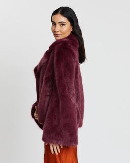 Unreal Fur Madam Butterfly Jacket Wine Size 10  for rent on The Volte - image 2