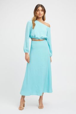 Kookai Brady Long Sleeve Top & Midi Skirt Set Blue Size 12 for rent on The Volte - image 1