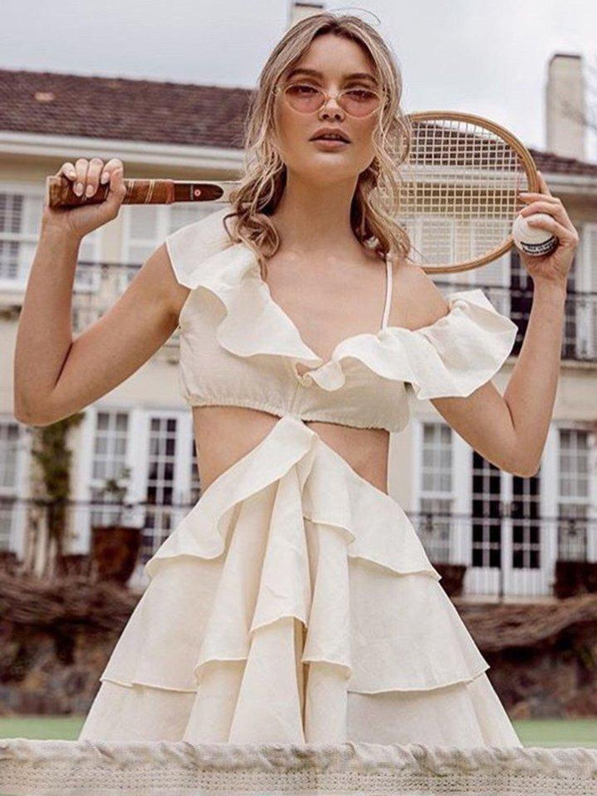 Sofia The Label Rose Mini Dress Cream Size 8 for rent on The Volte - main image