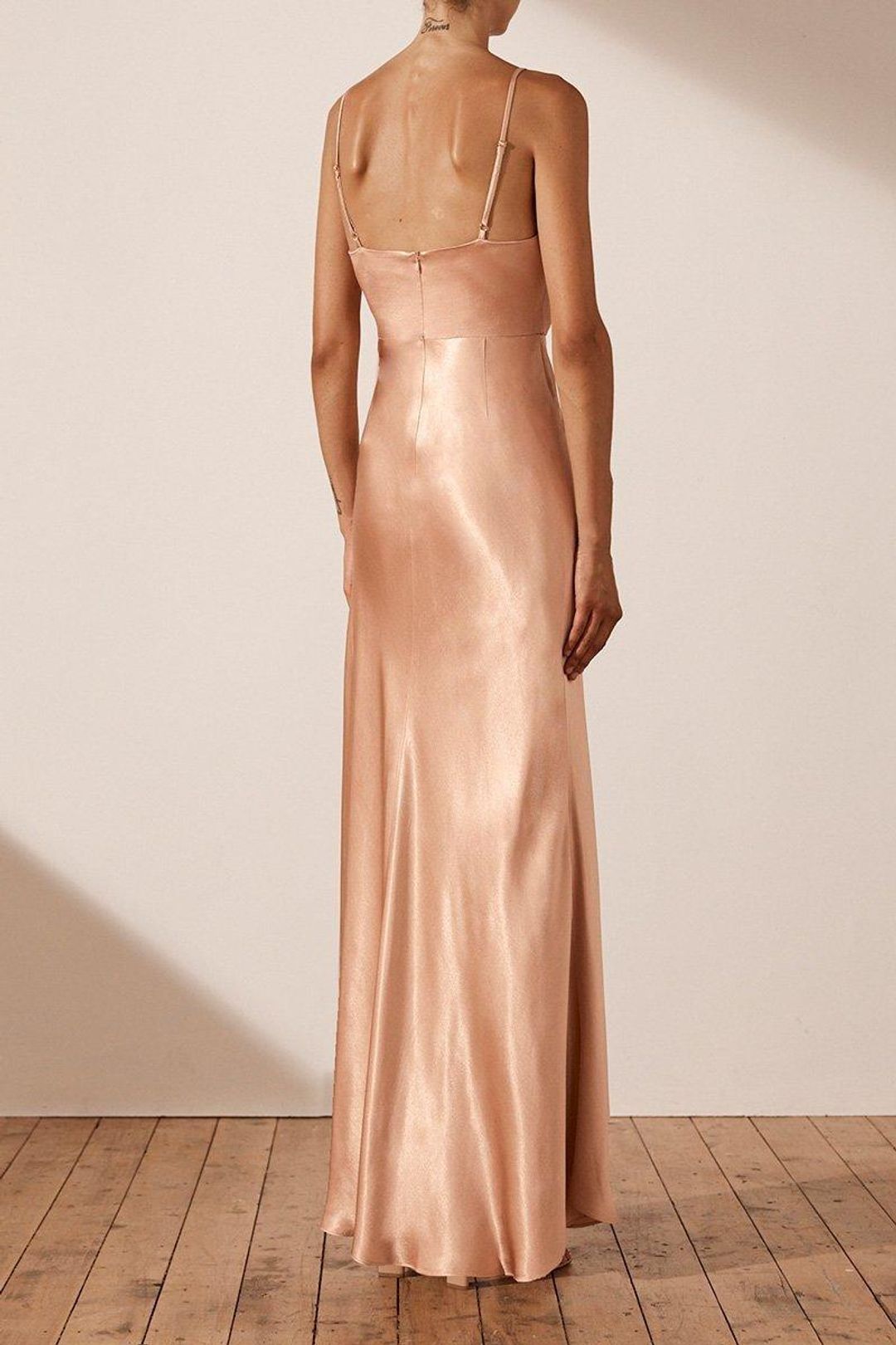 Shona Joy La Lune Cross Draped Maxi Dress Desert Rose Size 8 for rent on The Volte - main image