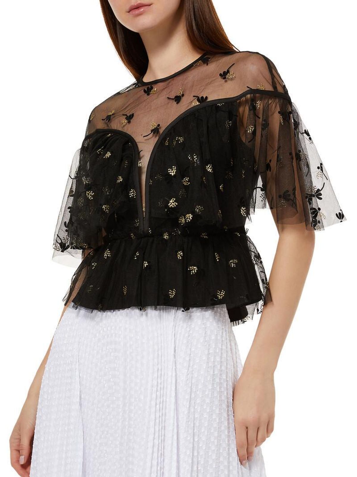 Alice McCall Moon Lover Sheer Floral Embroidered Blouse Black Size 10 for rent on The Volte - main image