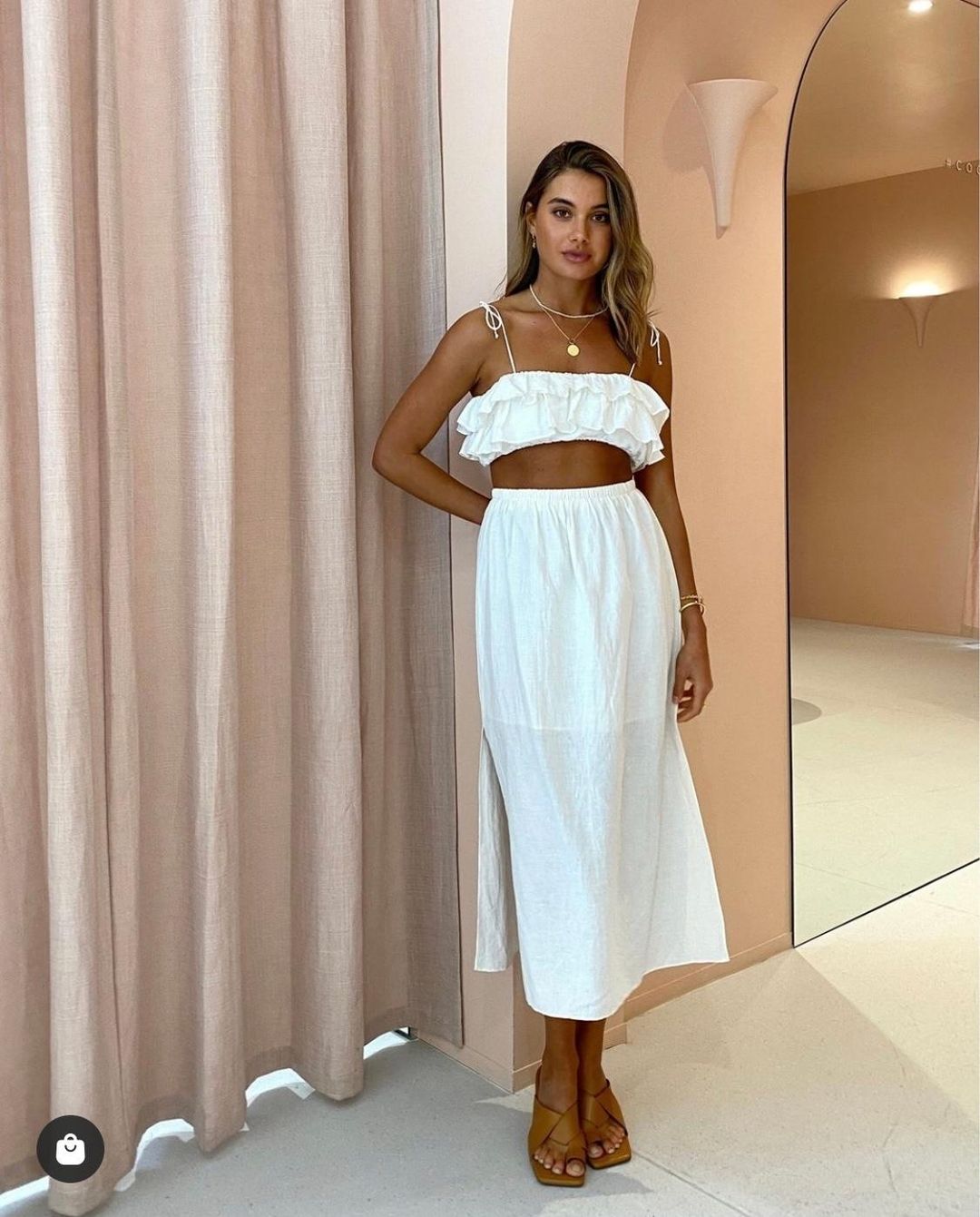 Steele Lido crop top in coconut size S and Shelley skirt in coconut size XS for rent on The Volte - main image