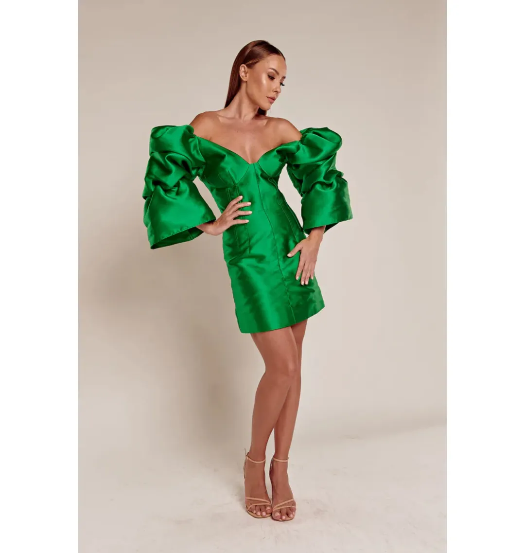 Khirzad Femme Solaro MIni Dress in Peacock Green Size AU 8 for rent on The Volte - main image