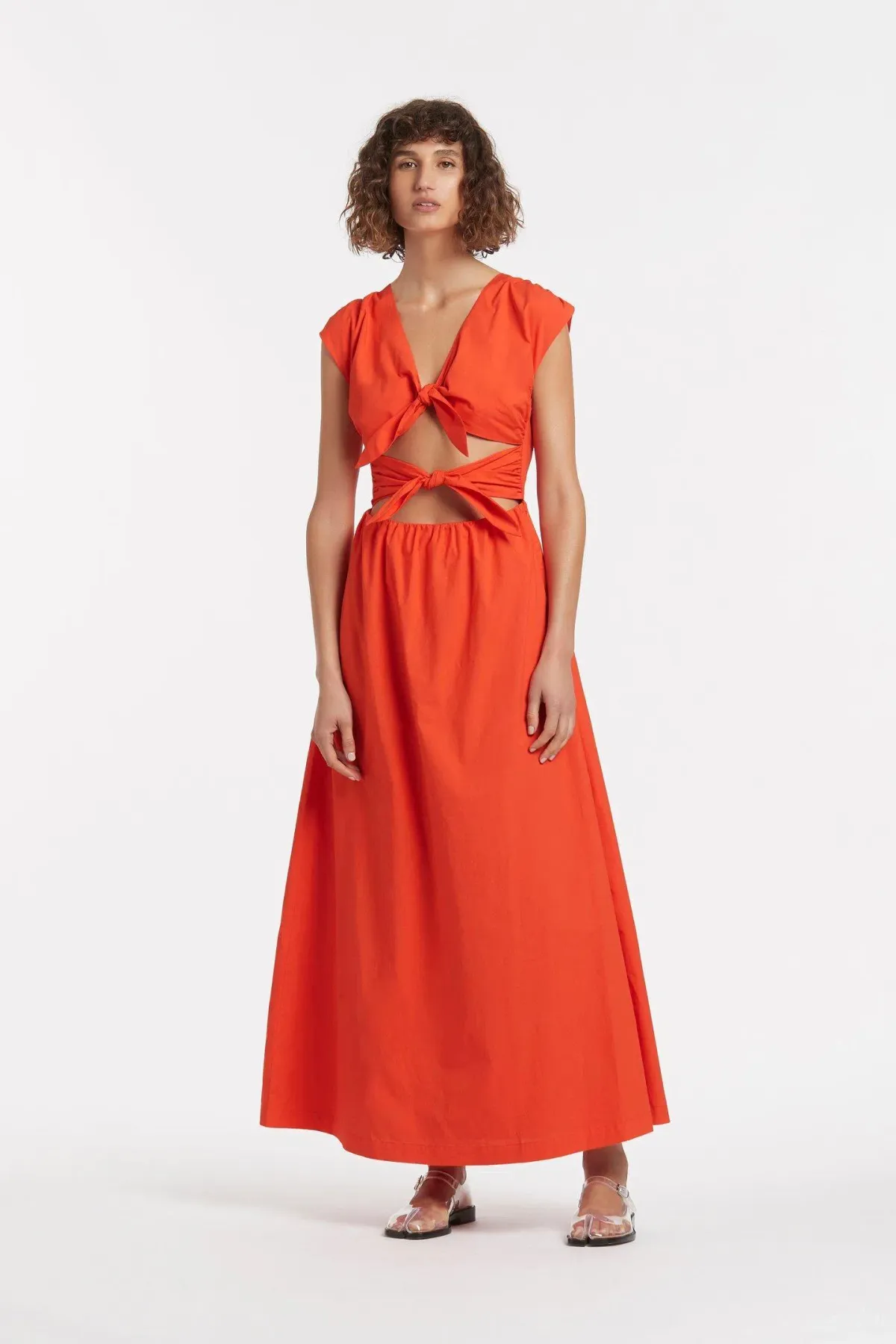 Aje Anja Tie Midi Dress Mandarin Red Size 8 for rent on The Volte - main image