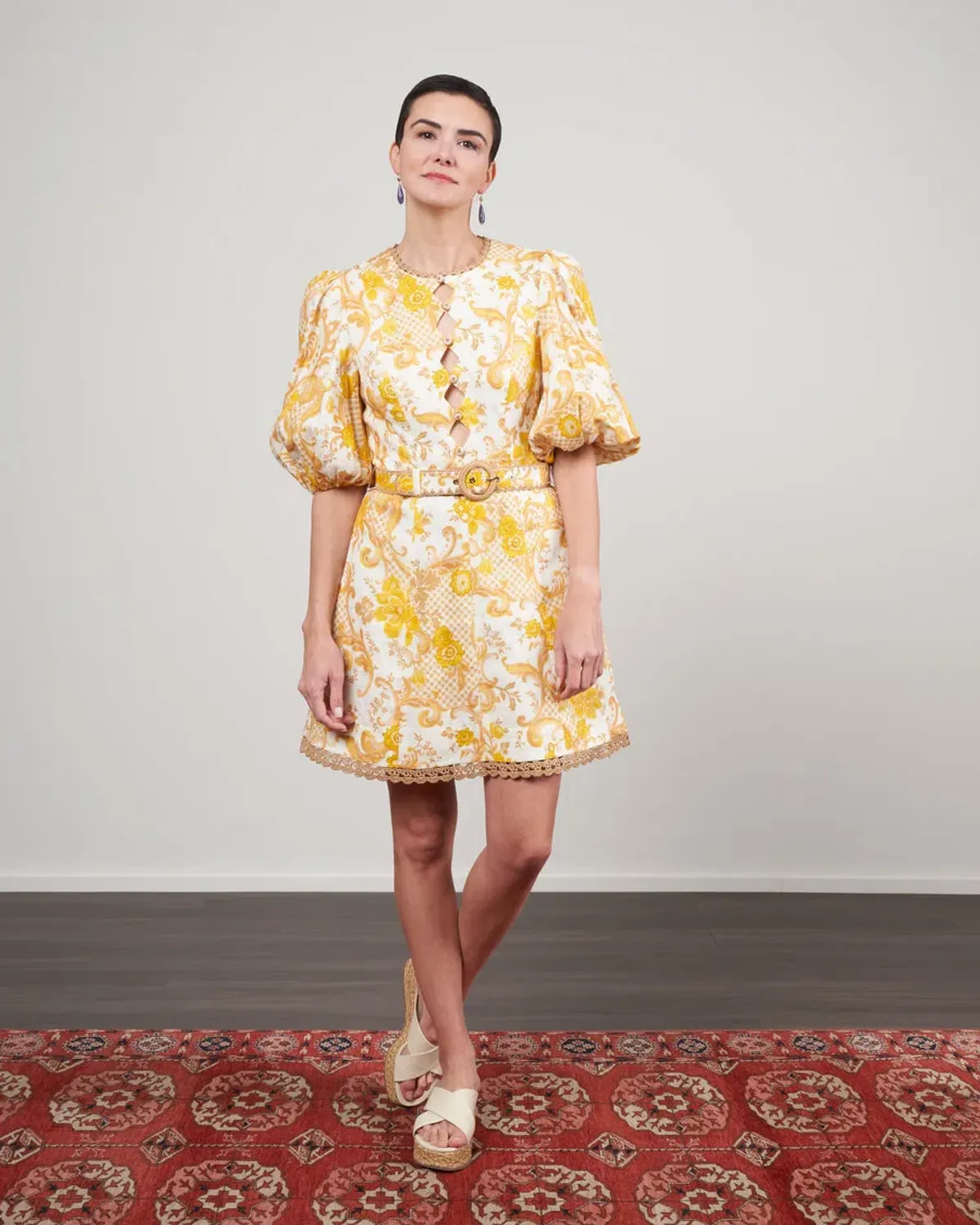 Zimmermann Postcard Mini Dress Swirl Floral Yellow Size 12 for rent on The Volte - main image
