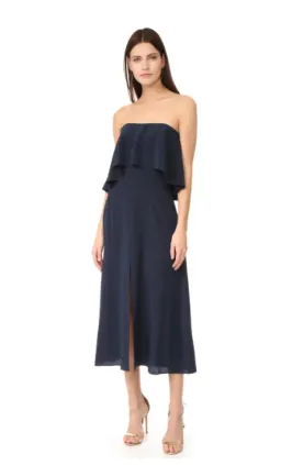 Zimmermann Silk Strapless Flounce Midi Dress Navy Size 10 for rent on The Volte - image 1