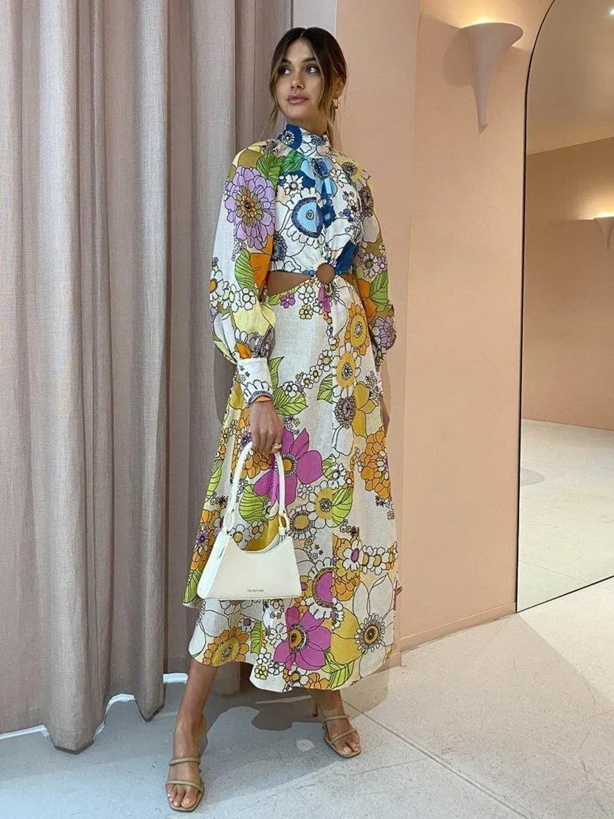 Alemais Farrah Cut Out Midi Dress Print Size 8 for rent on The Volte - main image