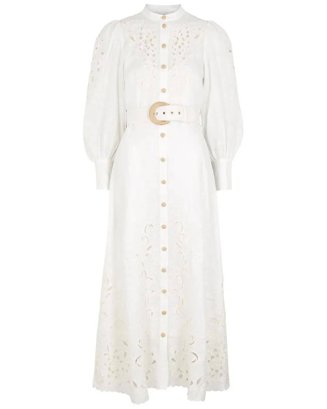 Zimmermann Peggy Embroidered Linen Midi Dress Ivory Size 6 for rent on The Volte - main image